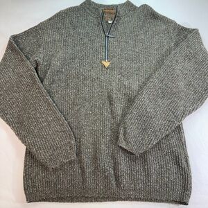 Vintage REI Sweater Mens M Green Knit Wool Blend 1/4 Zip Pullvoer Made in USA